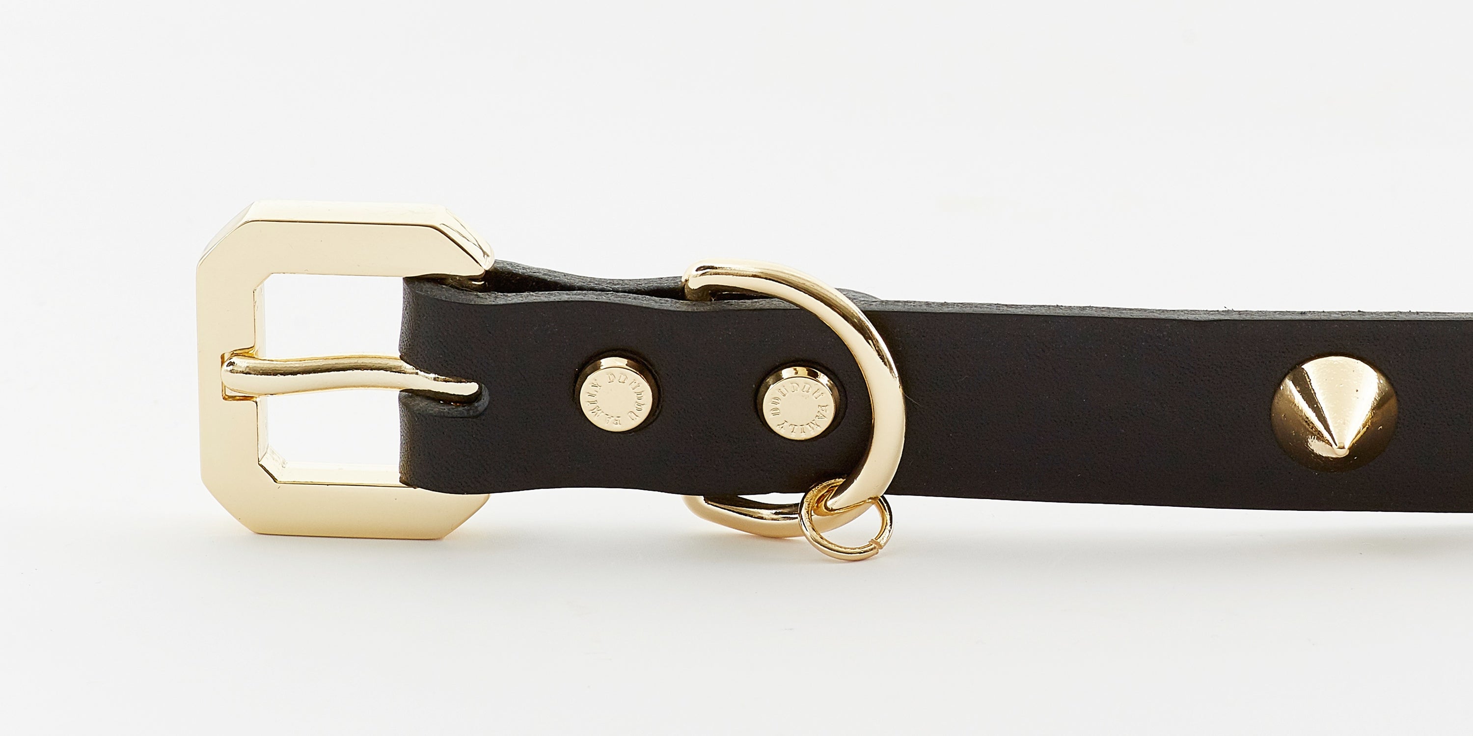 Golden Spike Black Leather Dog Collar - Handmade Vegetable-Tanned
