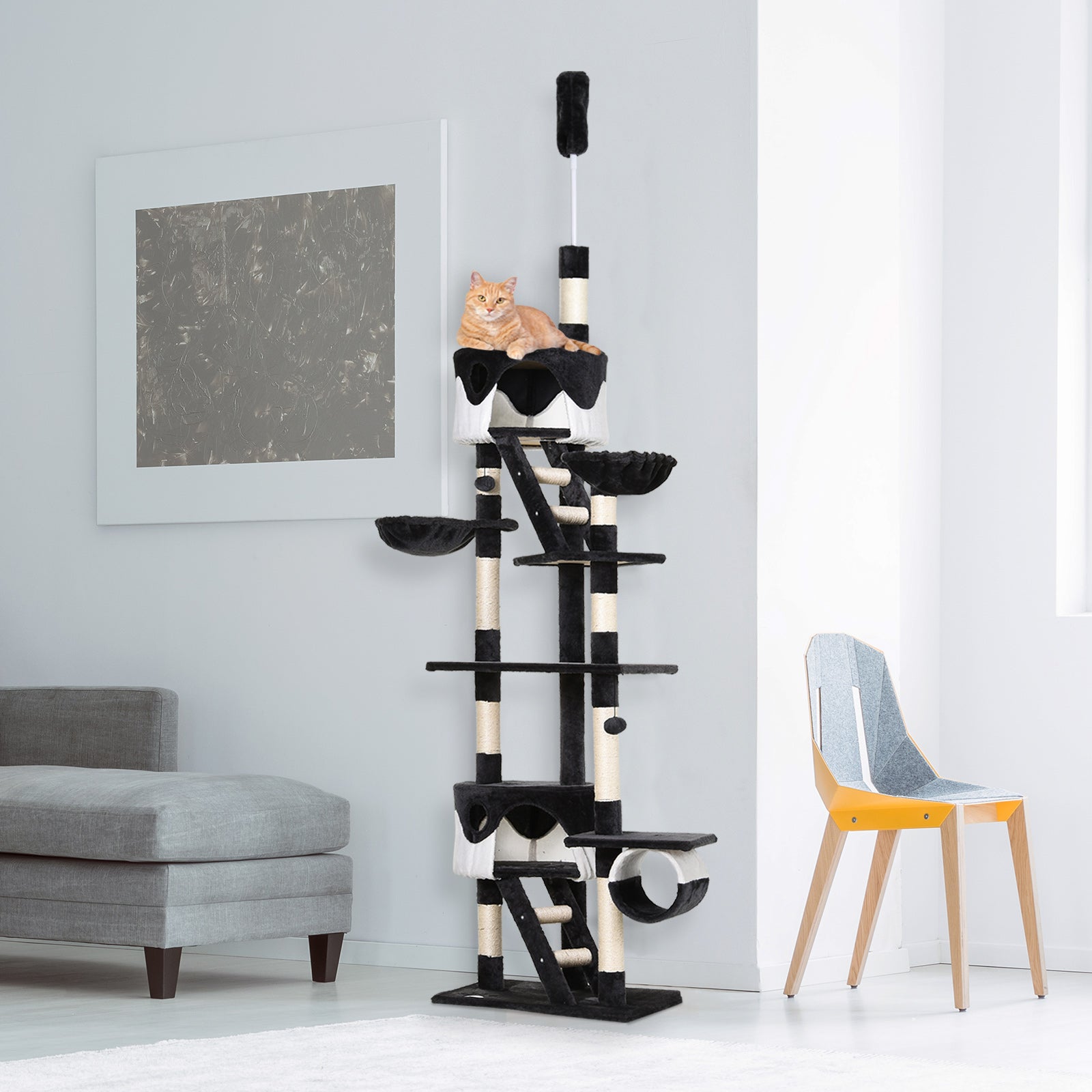 PawHut Huge Cat Tree – 94" to 102" Floor-to-Ceiling Cat Condo with Scratching Posts