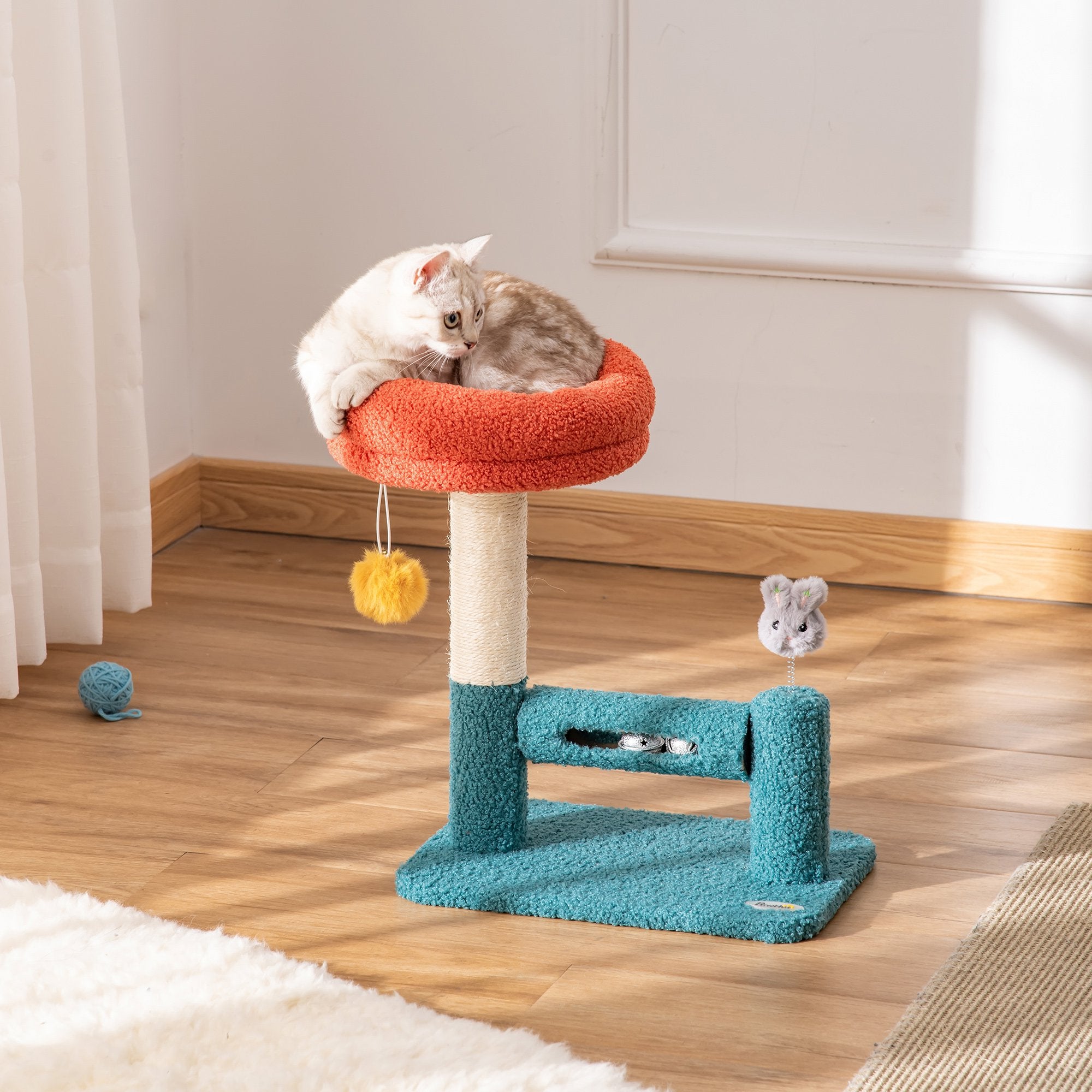 PawHut Cat Tree with Removable Bed – Scratching Post, Dangling Toy & Spring Roller