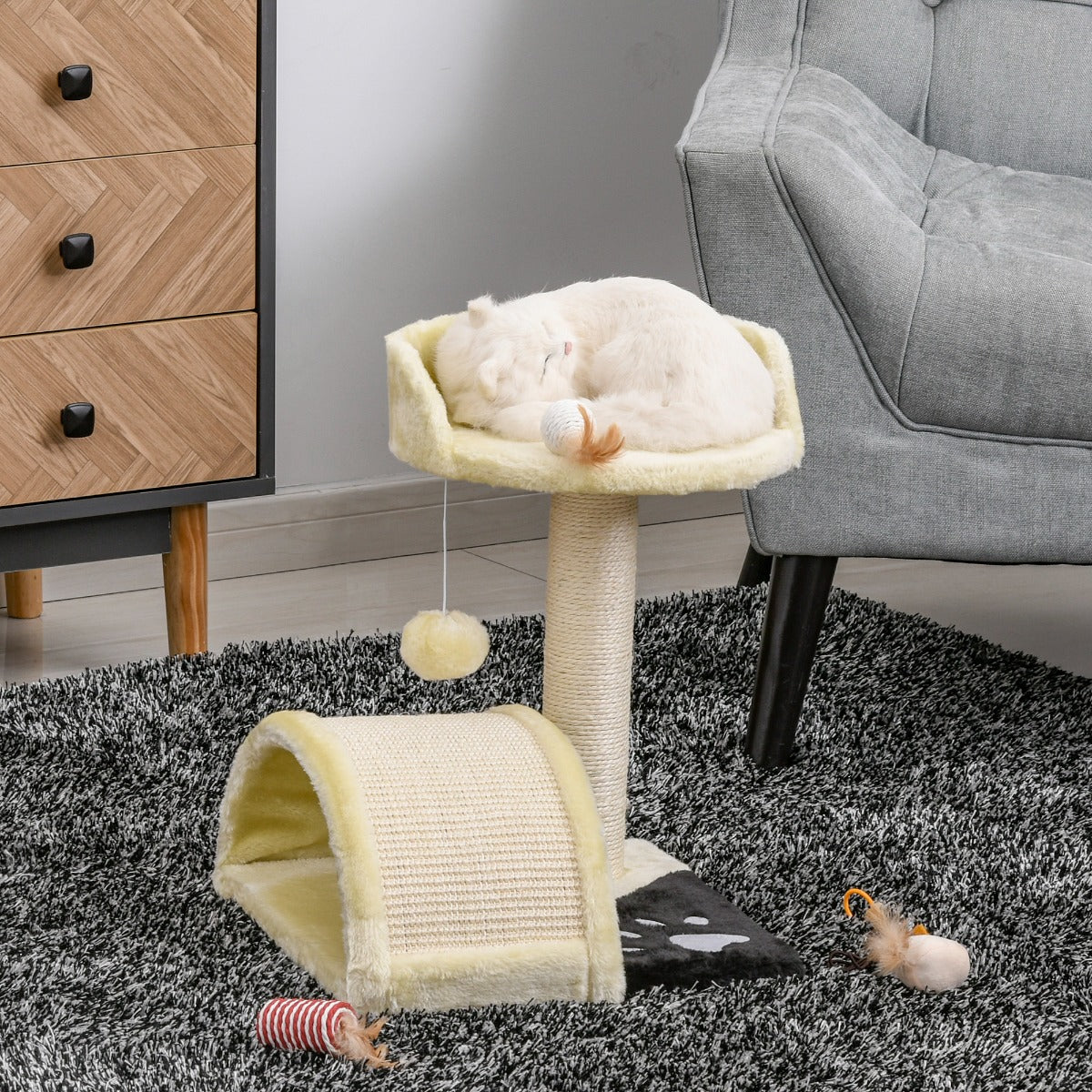 PawHut 17" Cat Scratching Tree – Kitten Activity Centre with Condo & Hanging Toy