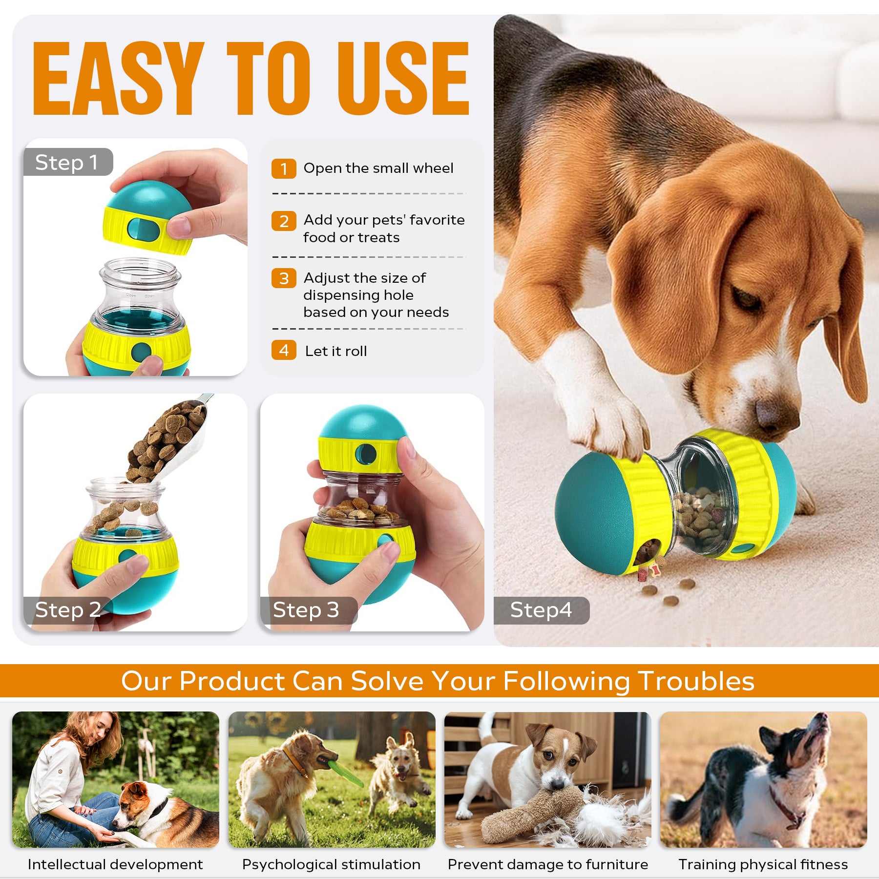 Dog Puzzle Toy – Adjustable Treat Dispensing Ball | Slow Feeder & Enrichment Toy for Dogs