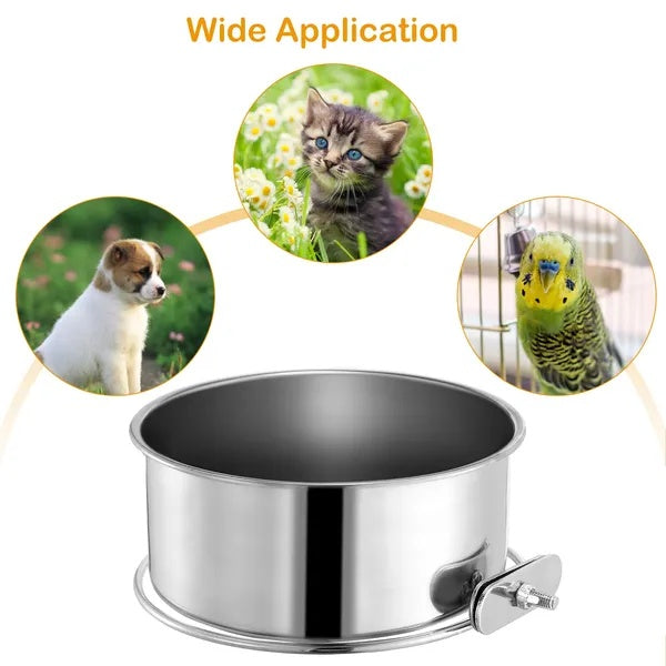 Detachable Pet Cage Bowl – Stainless Steel Food & Water Bowl With Clamp Holder