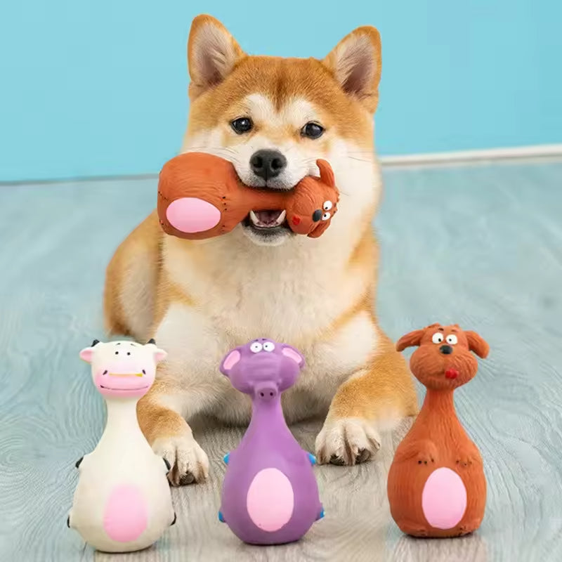 4-Piece Latex Squeaky Dog Chew Toy Set – Interactive Biting Toys