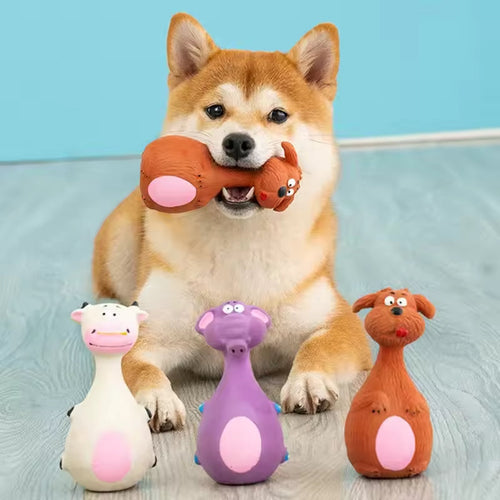 4-Piece Latex Squeaky Dog Chew Toy Set – Interactive Biting Toys