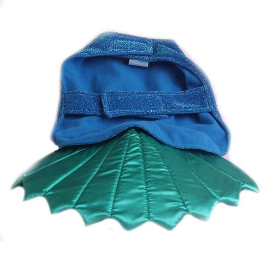 Blue hood with green dragon wings on a white background