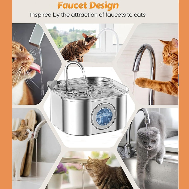 Stainless Steel Cat Water Fountain – 108oz/3.2L with Quadruple Filtration