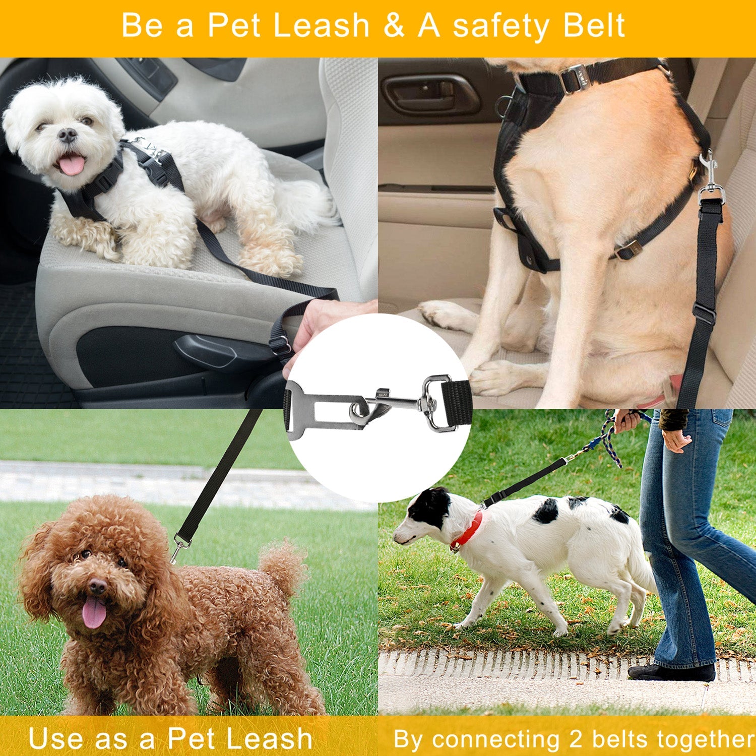 2-Pack Adjustable Pet Dog & Cat Car Safety Seat Belt Leash