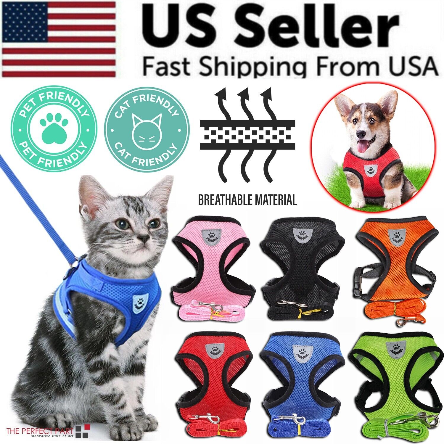 Adjustable Reflective Pet Harness & Leash Set – S/M/L/XL