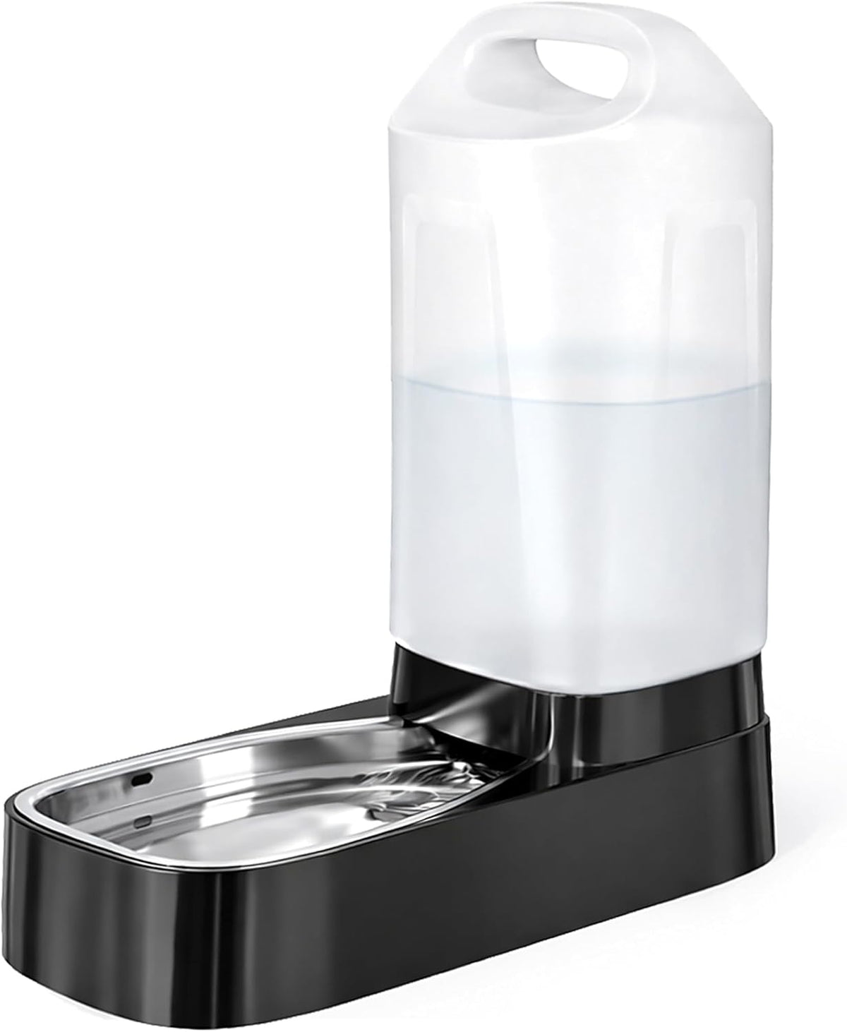 Pet water bottle with a transparent top and black base on a white background