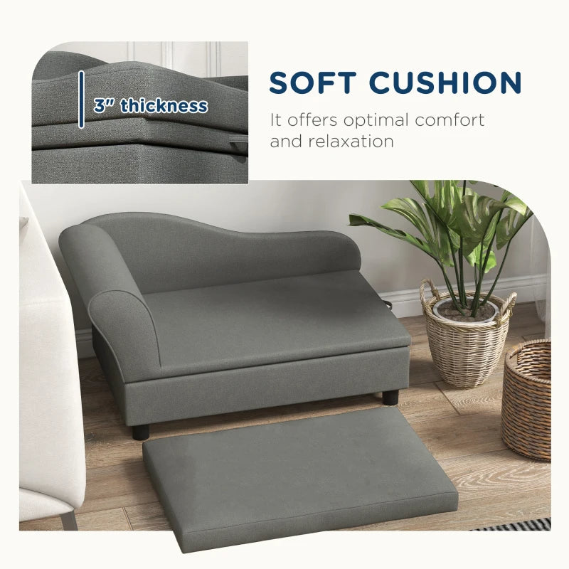 PawHut Dog Sofa with Under-Seat Storage – Small Dogs, Gray