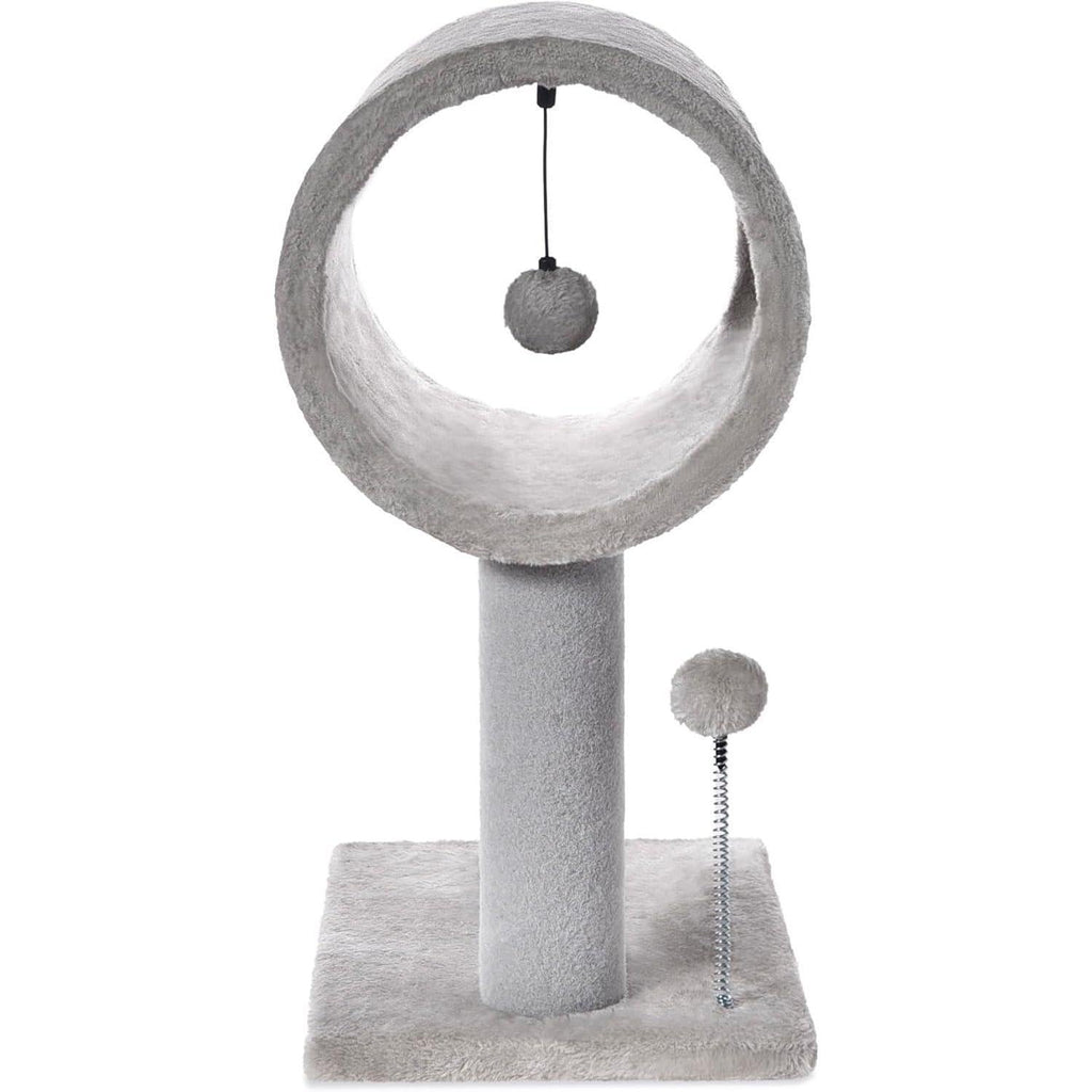 Gray Indoor Cat Tree with Hanging Ball & Tunnel Bed