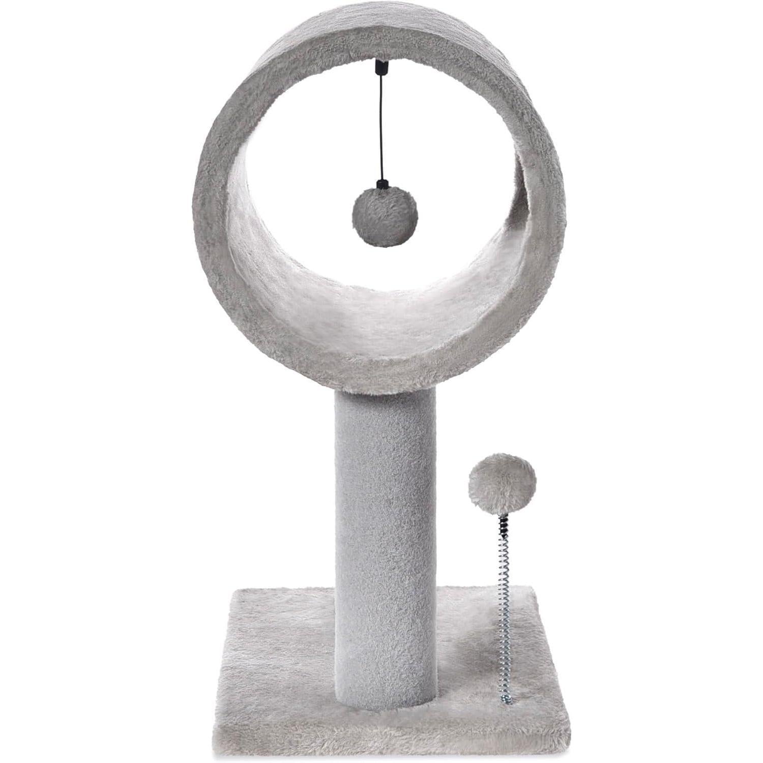 Gray Indoor Cat Tree with Hanging Ball & Tunnel Bed