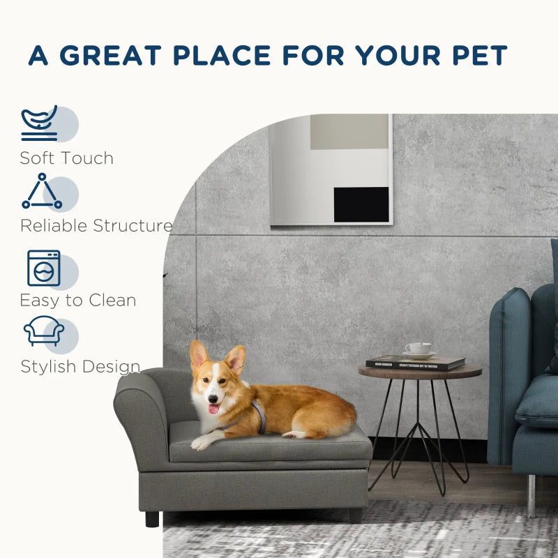 PawHut Dog Sofa with Under-Seat Storage – Small Dogs, Gray