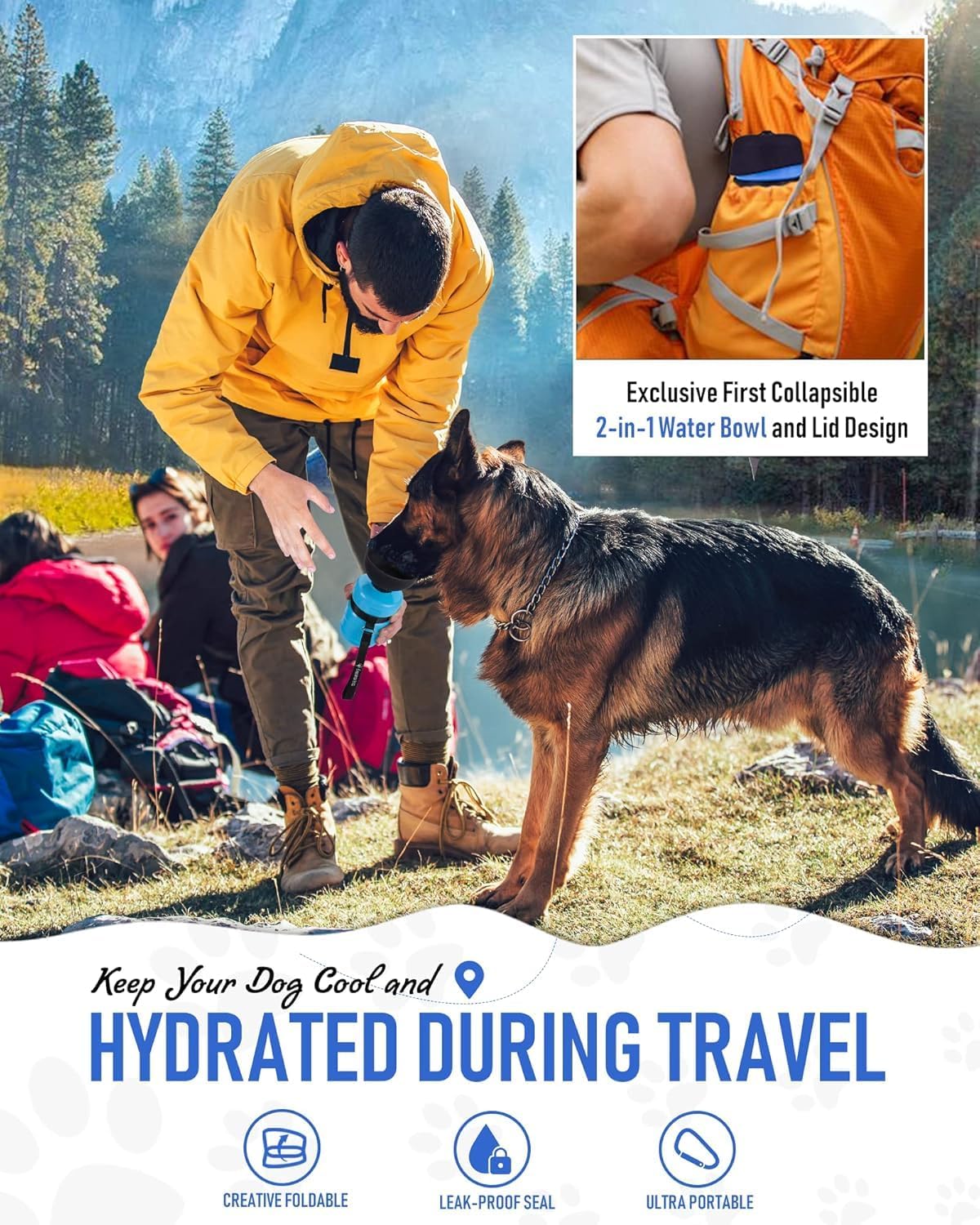 Foldable Dog Water Bottle – Leak-Proof & Portable 18oz