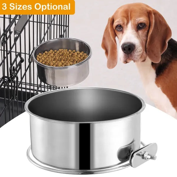 Detachable Pet Cage Bowl – Stainless Steel Food & Water Bowl With Clamp Holder