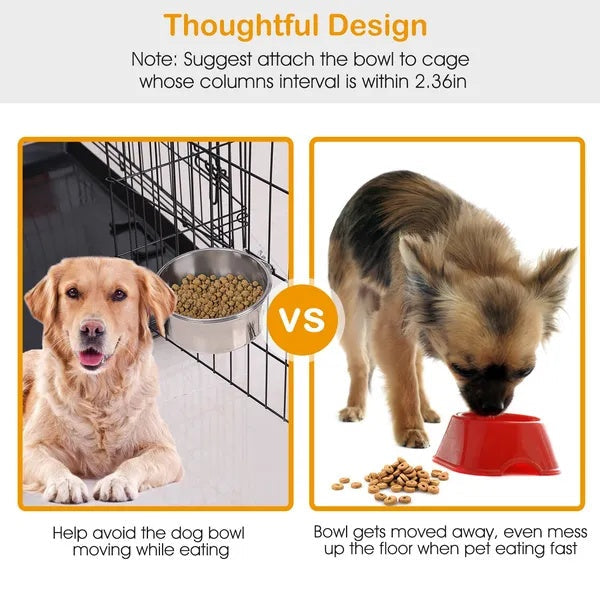 Detachable Pet Cage Bowl – Stainless Steel Food & Water Bowl With Clamp Holder