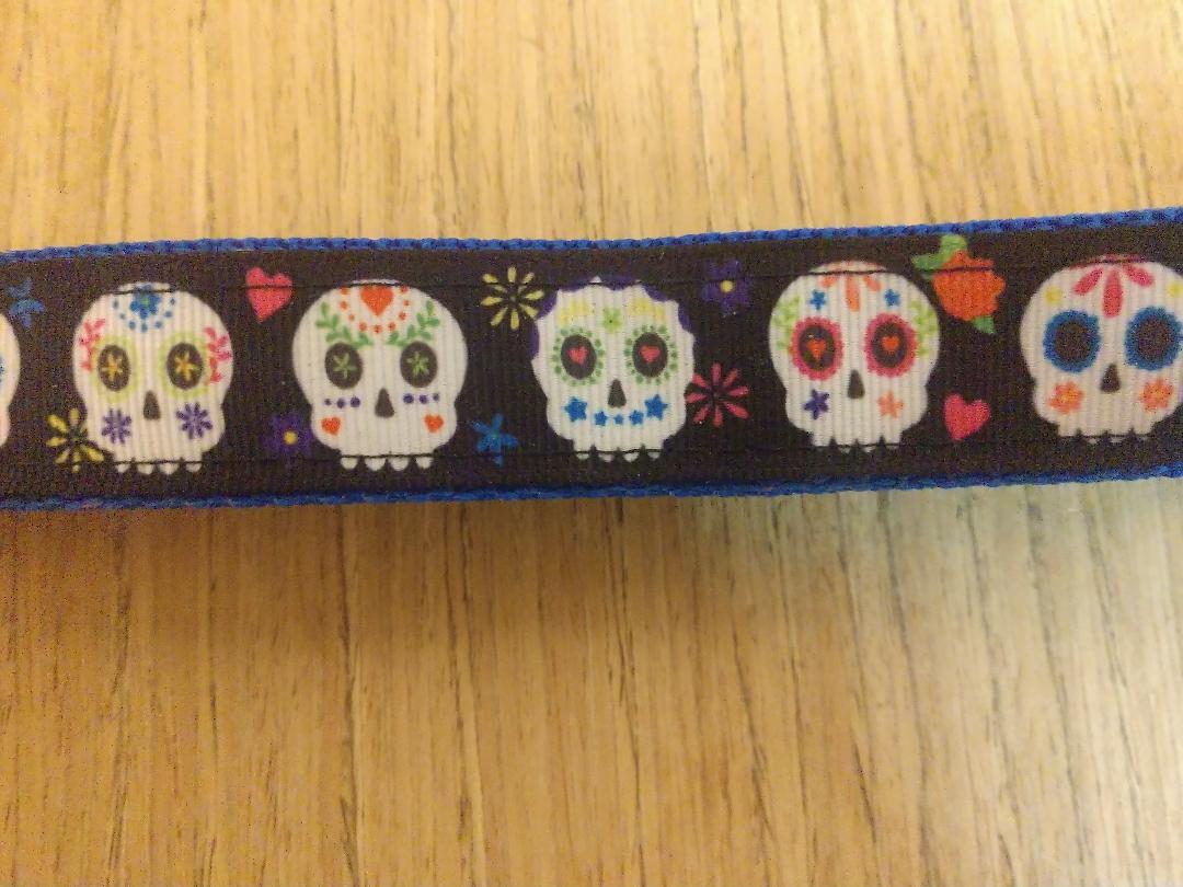 Blue & Black Sugar Skulls Dog Leash – Large 6ft