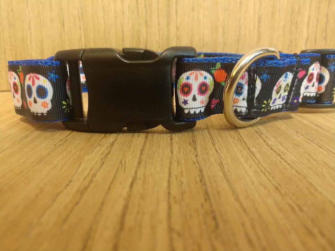 Blue & Black Sugar Skulls Dog Leash – Large 6ft
