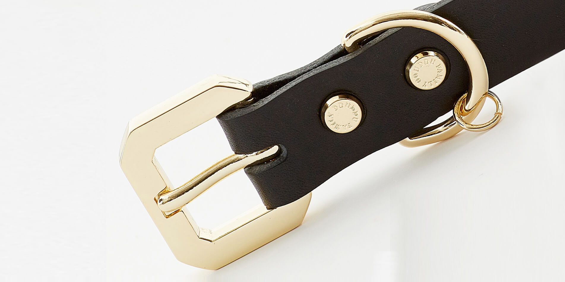 Golden Spike Black Leather Dog Collar - Handmade Vegetable-Tanned