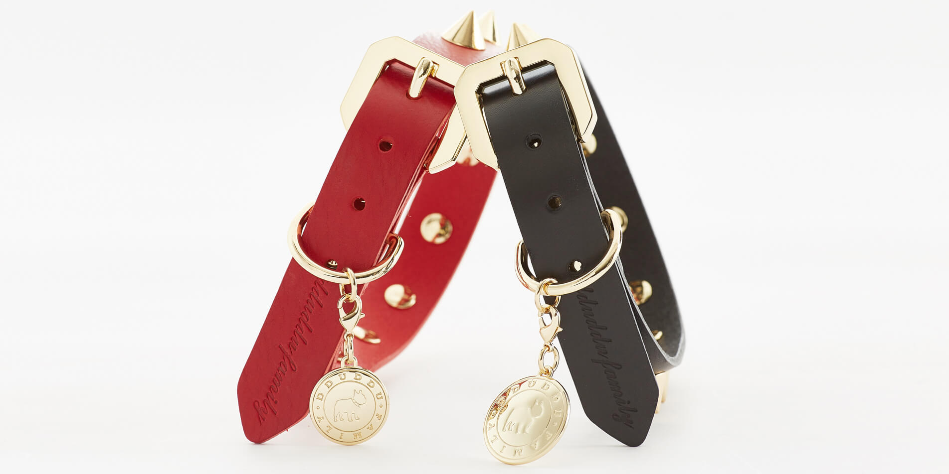 Golden Spike Black Leather Dog Collar - Handmade Vegetable-Tanned