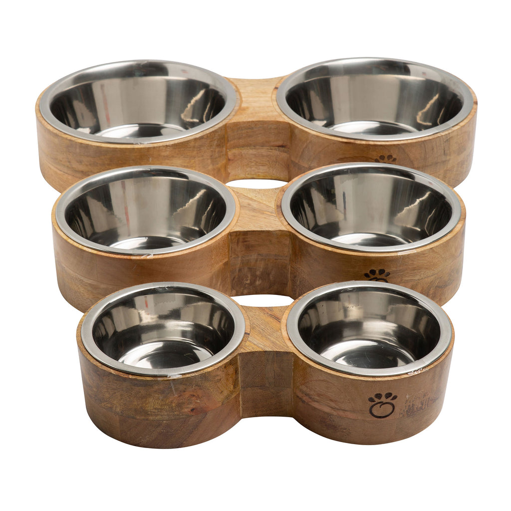 Wood & Stainless Steel Elevated Double Diner Pet Feeder