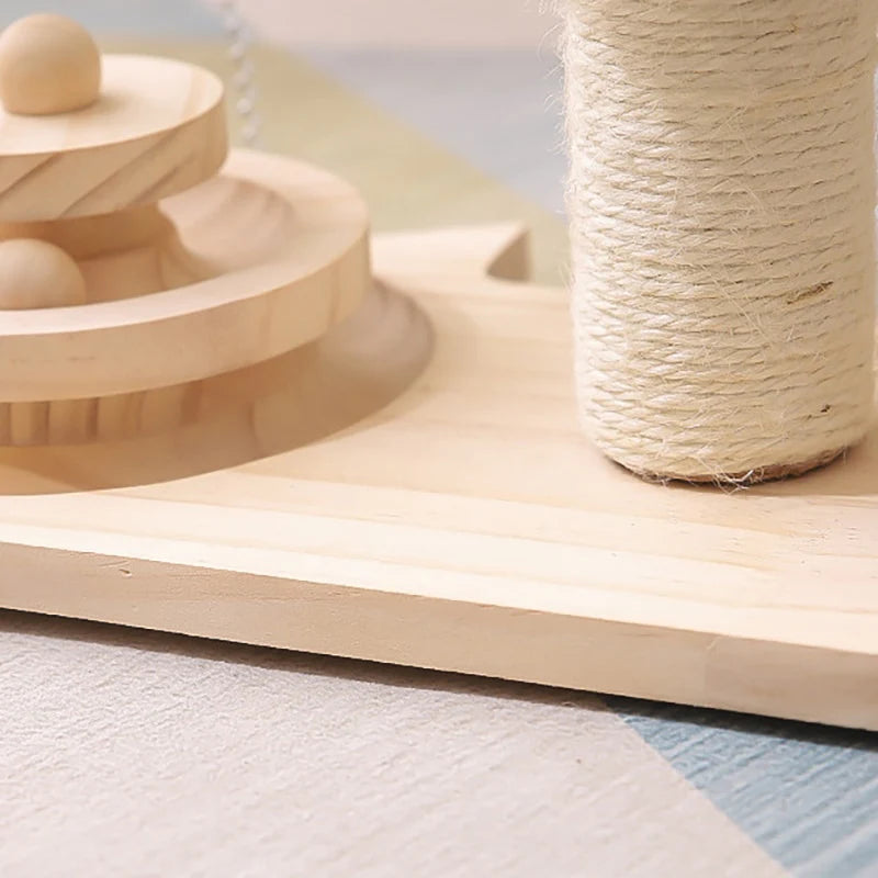 Cat Tree Scratching Post with Feather Wand and Rolling Balls