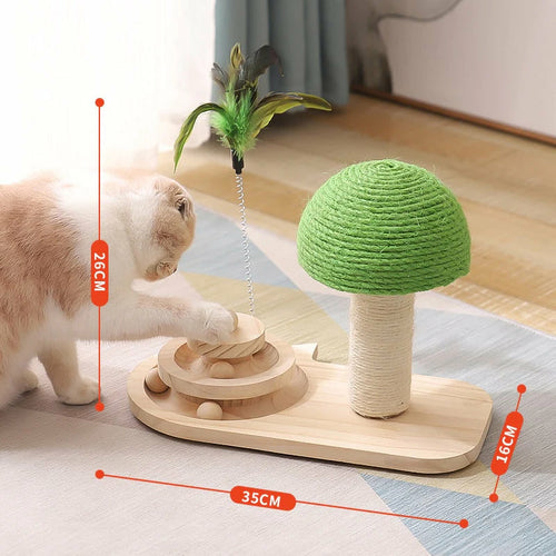 Cat Tree Scratching Post with Feather Wand and Rolling Balls