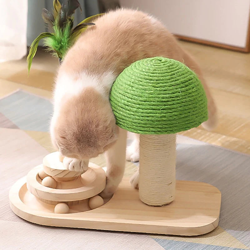 Cat Tree Scratching Post with Feather Wand and Rolling Balls