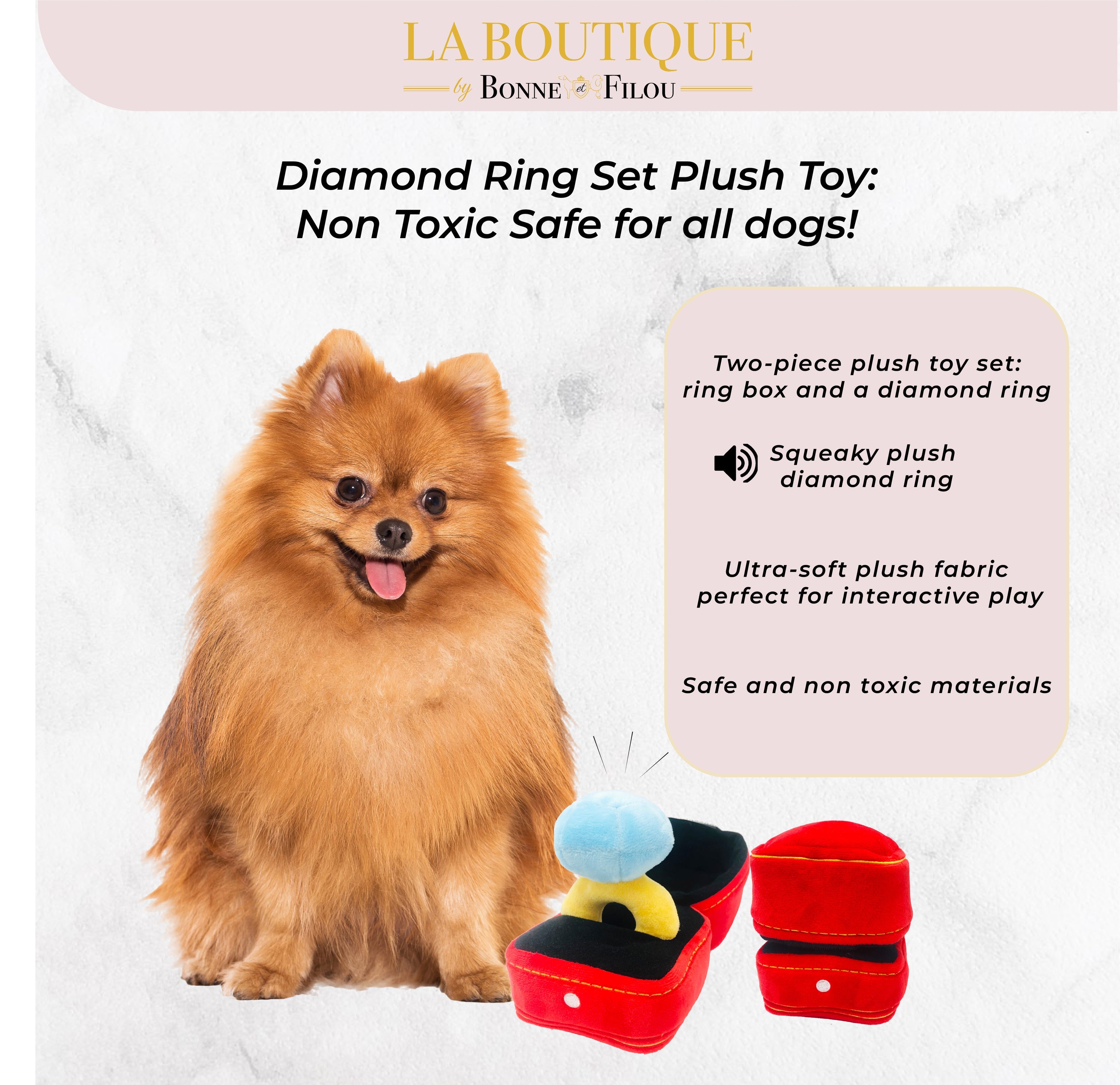 Engagement Diamond Ring Plush Dog Toy Set - Squeaky Ring Box