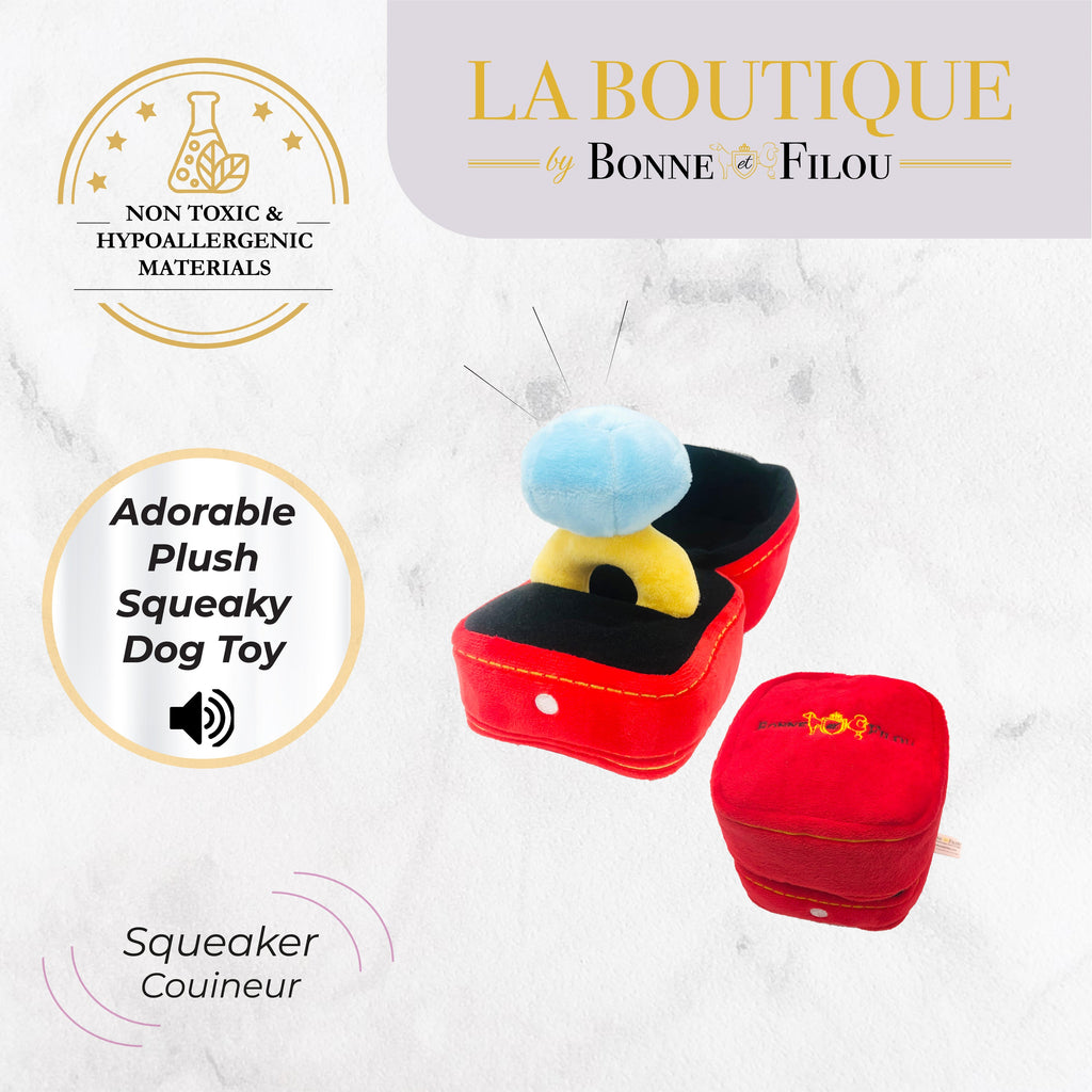 Engagement Diamond Ring Plush Dog Toy Set - Squeaky Ring Box