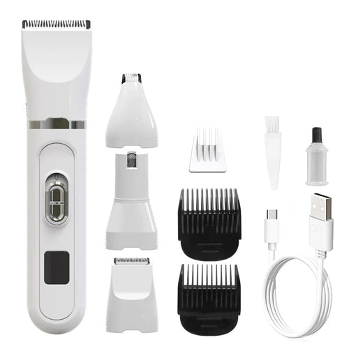 4-in-1 Pet Grooming Kit – Low Noise Rechargeable Dog & Cat Clipper Set