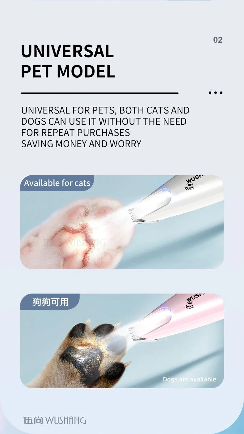 Pet Dog Electric Groomer Trimmer with LED Light – Waterproof Foot & Hair Trimmer