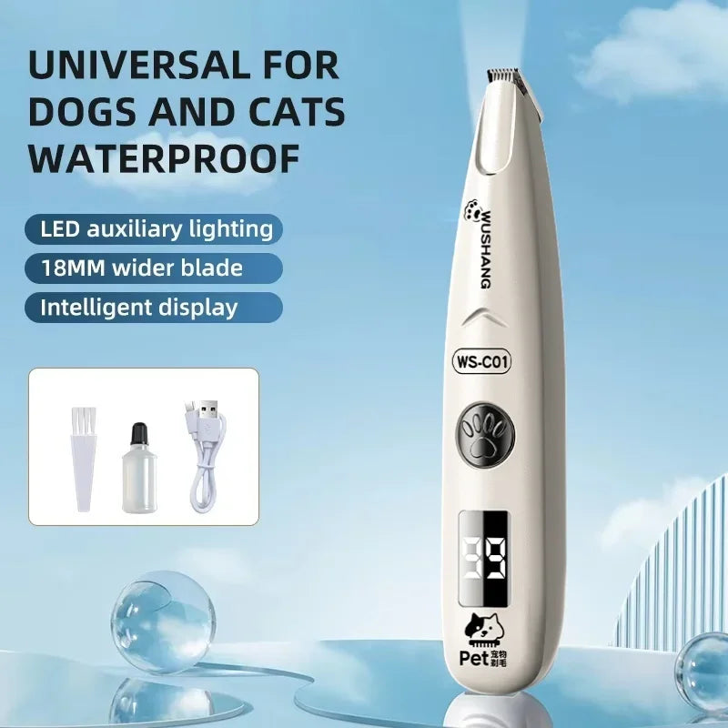 Pet Dog Electric Groomer Trimmer with LED Light – Waterproof Foot & Hair Trimmer