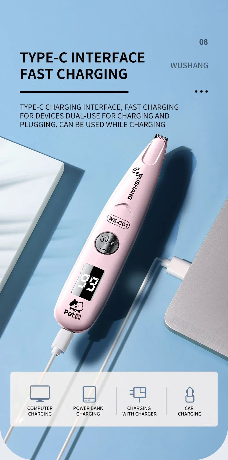 Pet Dog Electric Groomer Trimmer with LED Light – Waterproof Foot & Hair Trimmer