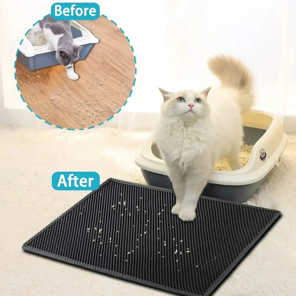 Double layer waterproof non-slip washable cat litter mat