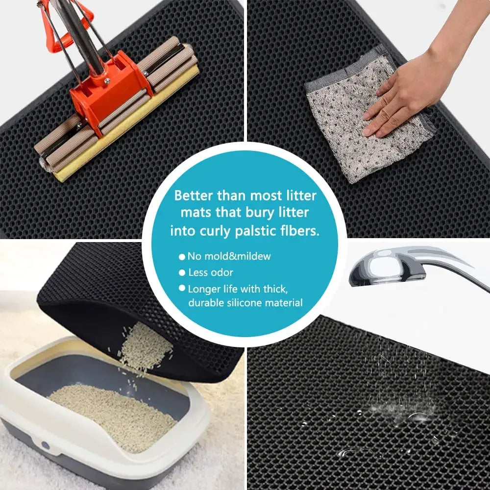 Double layer waterproof non-slip washable cat litter mat