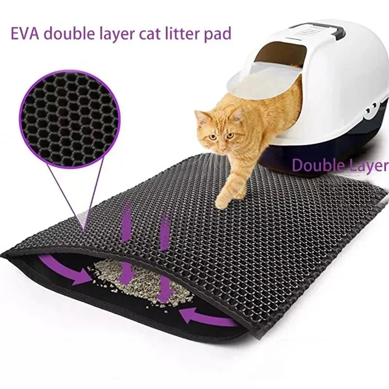 Double layer waterproof non-slip washable cat litter mat