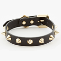 Golden Spike Black Leather Dog Collar - Handmade Vegetable-Tanned