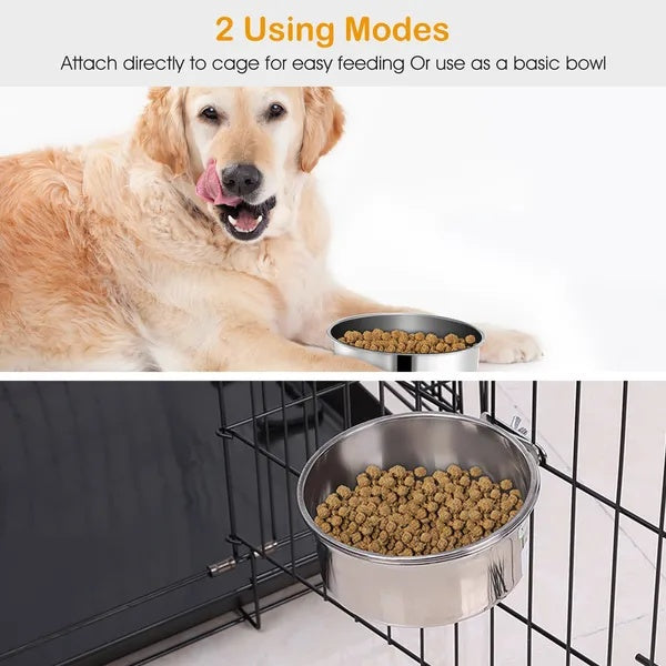 Detachable Pet Cage Bowl – Stainless Steel Food & Water Bowl With Clamp Holder