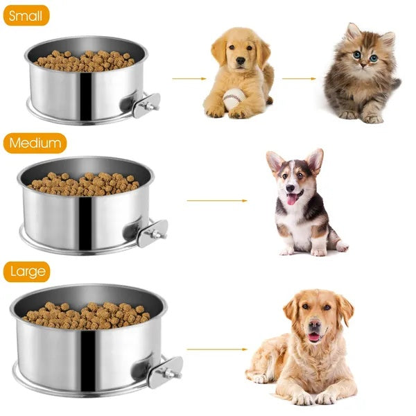 Detachable Pet Cage Bowl – Stainless Steel Food & Water Bowl With Clamp Holder
