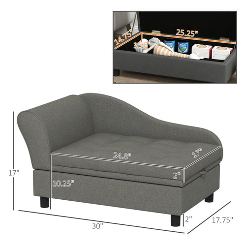 PawHut Dog Sofa with Under-Seat Storage – Small Dogs, Gray