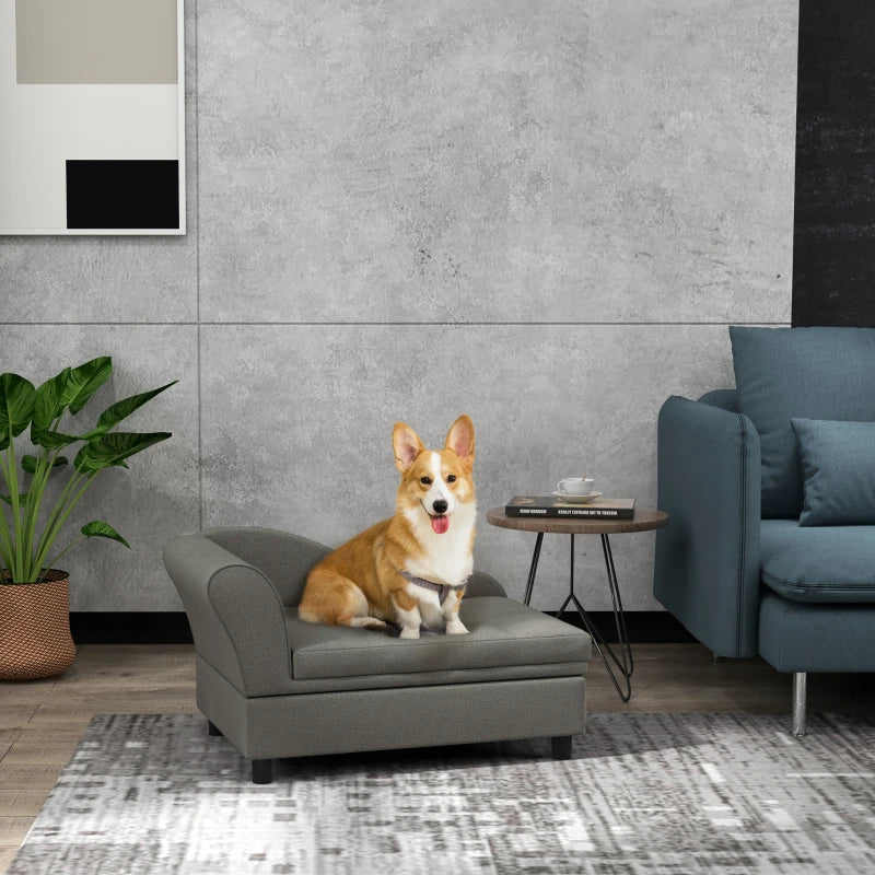 PawHut Dog Sofa with Under-Seat Storage – Small Dogs, Gray