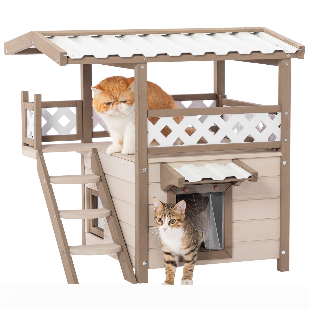 Feral Cat House – Indoor & Outdoor 2-Story Kitty Home with PVC Roof
