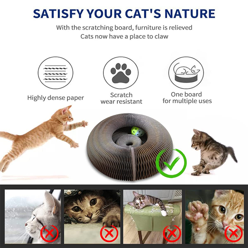 Magic Organ Cat Scratching Board with Ball Toy - Foldable Cardboard Scratcher
