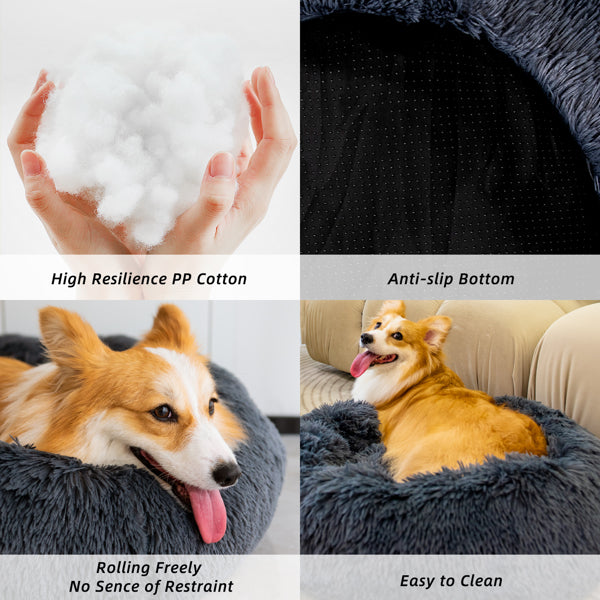 Washable Anti-Anxiety Fluffy Donut Pet Bed for Dogs & Cats