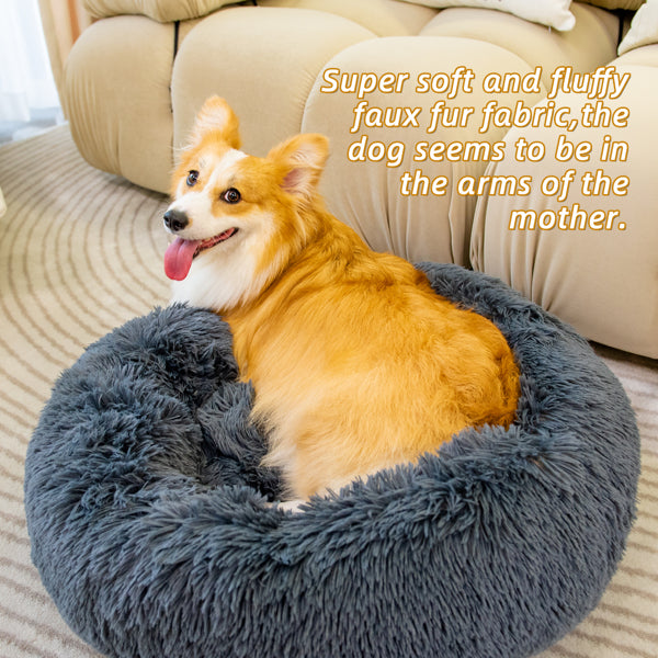 Washable Anti-Anxiety Fluffy Donut Pet Bed for Dogs & Cats