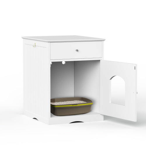 Wooden Cat Litter Box Enclosure with Drawer - Hidden Pet House Side Table