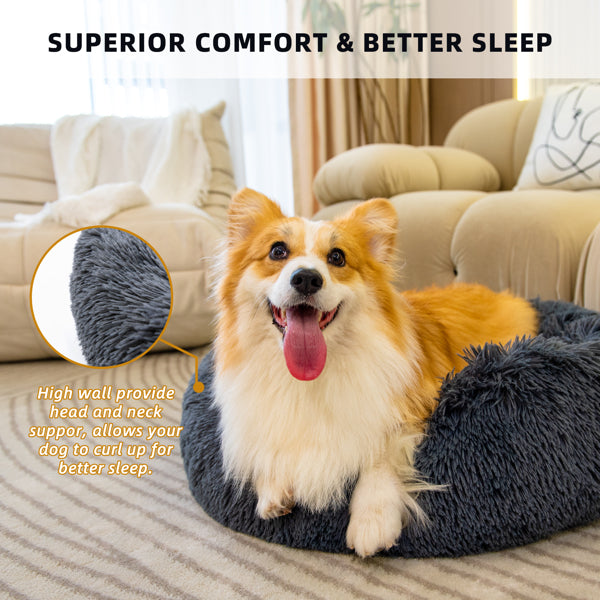 Washable Anti-Anxiety Fluffy Donut Pet Bed for Dogs & Cats