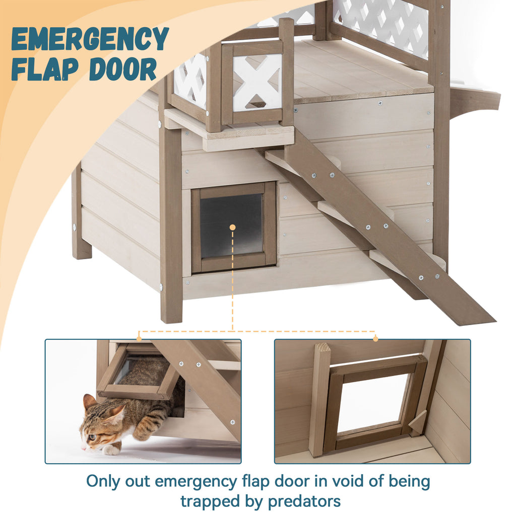 Feral Cat House – Indoor & Outdoor 2-Story Kitty Home with PVC Roof