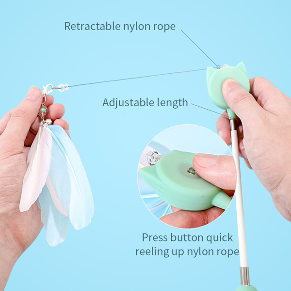 Retractable Cat Teaser Wand – Feather & Rope Interactive Cat Toy